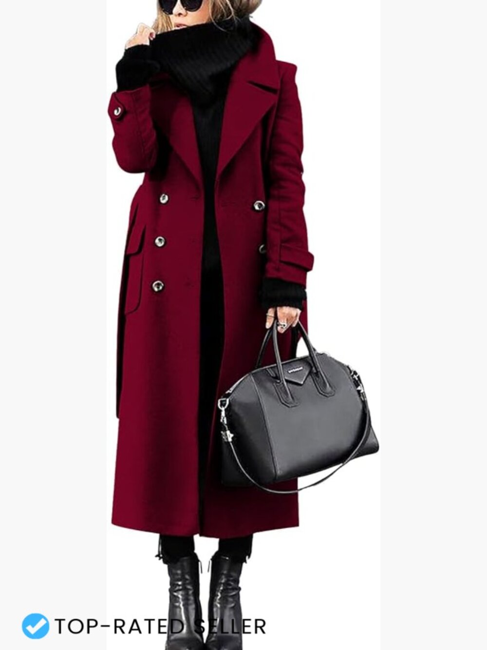 Double Breasted Wool Blend Pea Coat Belted Midi Winter Business Casual Elegant